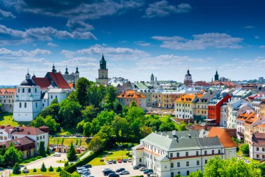 Lublin, Lubelskie Voivodeship / Poland - July 24 2022: View of the old town from the castle tower of the royal castle in Lublin.