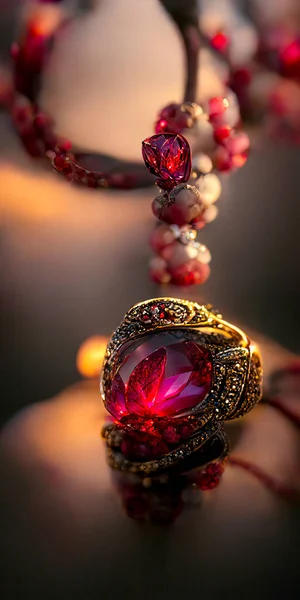 Intricate Vintage Ruby Jewelry with Shallow Depth of Field