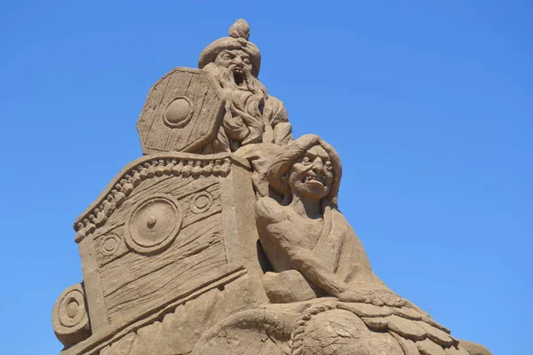 Sandskulptur Zeigt Europäer Die Sich Amerika Niederlassen — Stockfoto