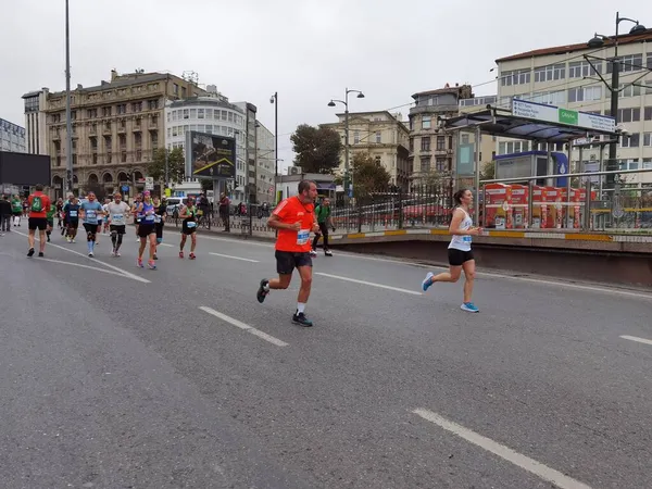 Istanbulský Maraton 2021 Atleti Galatovém Mostě — Stock fotografie