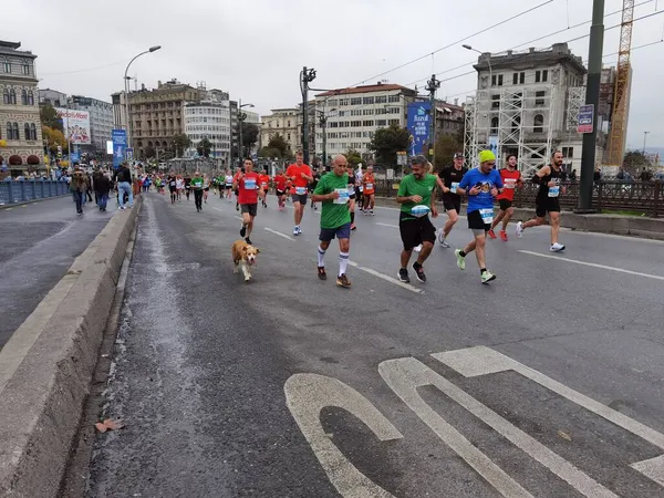 Istanbul Maraton 2021 Atléták Galata Hídon — Stock Fotó