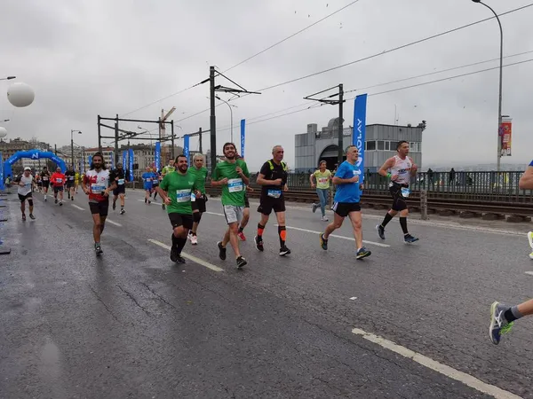 Maratona Istanbul 2021 Atletas Ponte Galata — Fotografia de Stock