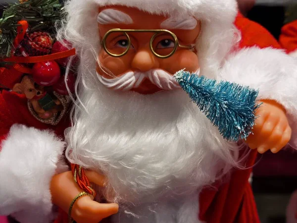 Weihnachtsmann Großaufnahme Mit Utensilien Mit Weißem Bart — Stockfoto