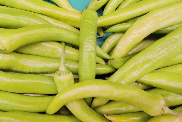 Green Peppers Arranged Row Sale — Stock fotografie