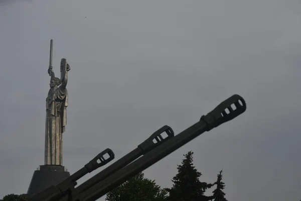 Ουκρανικά Κανόνια Στη Γραμμή Του Αγάλματος Κανόνια Στοχεύουν Προς Σικ Φωτογραφία Αρχείου