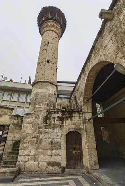 Älteste Moschee Gaziantep Minarett Weist Einschussspuren Von Französischem Anschlag Auf — Stockfoto