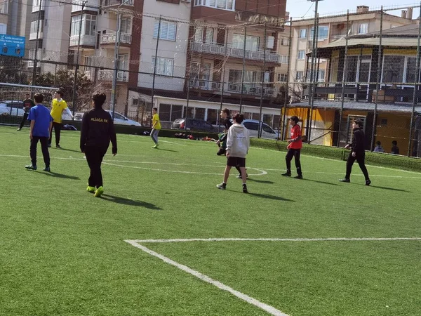 2022 Jóvenes Jugando Fútbol Campo Alfombras Izmir Aliaga — Foto de Stock