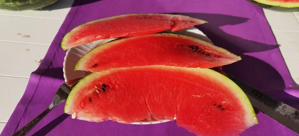Three Delicious Juicy Watermelon Slices — ストック写真
