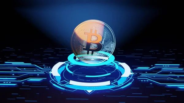 Bitcoin blockchain criptomoneda cifrado digital, Intercambio de dinero digital, Tecnología de conexiones de red global concepto de fondo. 3d renderizar. — Foto de Stock
