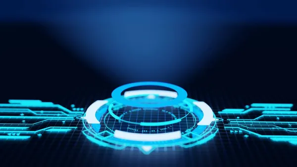 Interfaces de círculo HUD. Exhibición futurista de alta tecnología. Botón holograma azul. Protección digital de la red de datos, concepto de red de tecnología futura FHD. Innovación moderna en el ciberespacio. 4k — Foto de Stock