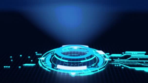 Interfaces de círculo HUD. Exhibición futurista de alta tecnología. Botón holograma azul. Protección digital de la red de datos, concepto de red de tecnología futura FHD. Innovación moderna en el ciberespacio. 4k — Vídeos de Stock