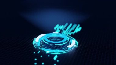 HUD daire arayüzleri. Merhaba teknoloji fütüristik ekran. Mavi hologram düğmesi. Dijital veri ağı koruması, geleceğin teknoloji ağı konsepti FHD. Modern siber uzay yeniliği. 3 Boyutlu Canlandırma