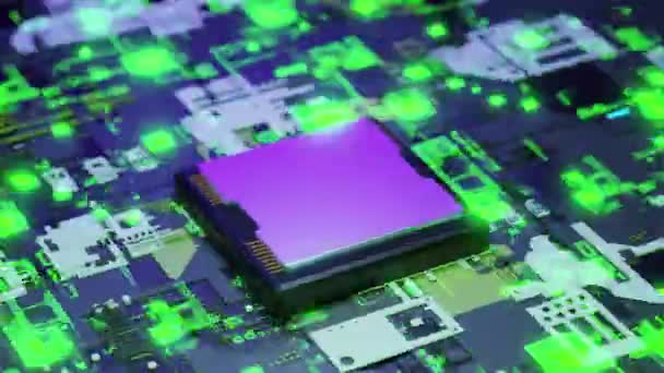 Advanced Technology Concept 3d Visualization: Circuit Board CPU Επεξεργαστής Microchip Έναρξη Τεχνητής Νοημοσύνης Ψηφιοποίηση της Νευρωνικής Δικτύωσης και Cloud Computing Data — Αρχείο Βίντεο