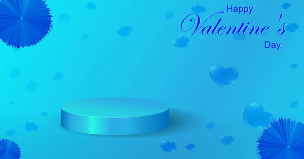 Valentijnsdag Verkoop Banner Achtergrond Met Cilindrische Vorm Product Display — Stockvector