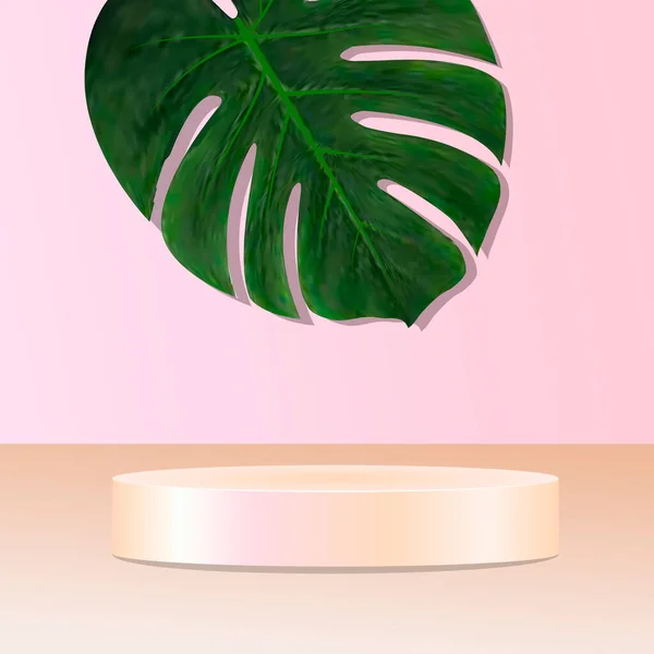 Pink Podium Monstera Plant Leaf Light Pink Background — Wektor stockowy