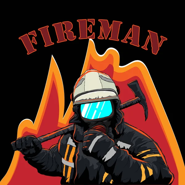 fireman, vector image on black background