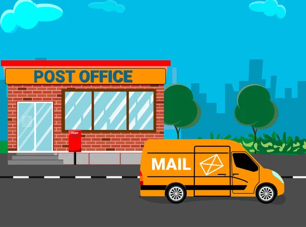 Postacı arabası postane hizmetiyle'dır. Vektör çizim arka plan üzerinde izole. Yazışma izole vektör çizim