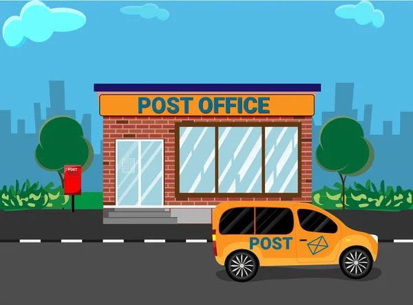 Ταχυδρομικό Γραφείο Υπηρεσίας Ταχυδρόμο Οδηγώντας Αυτοκίνητο Για Την Παράδοση Vector — Διανυσματικό Αρχείο