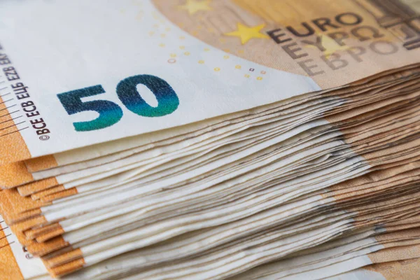 Veel Bankbiljetten Van Euro Sluiten Geld Achtergrond Zachte Focus — Stockfoto