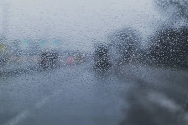 Zicht Door Een Nat Raam Vanuit Auto Regen — Stockfoto