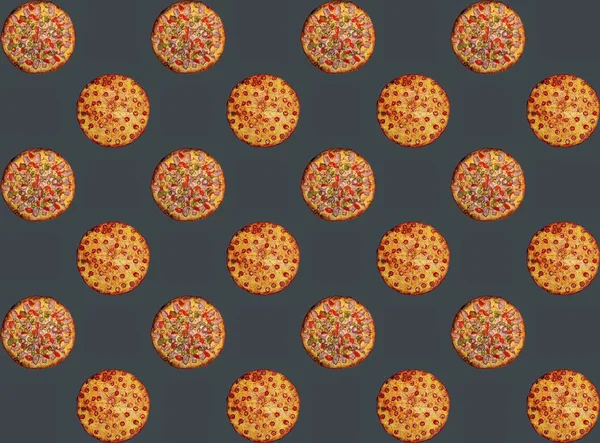 Безшовний Візерунок Піци Піца Сиром Салямі Піцою Беконом Солінням Сірому — стокове фото