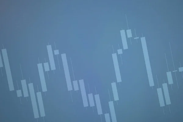 Niebieskie Tło Tablicą Świec Ekranie Koncepcja Rynku Akcji Waluty Towarów — Zdjęcie stockowe
