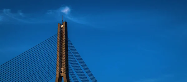 Bannière Avec Vue Sur Ciel Bleu Les Supports Cordes Pont — Photo