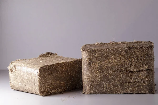 Wood chip briquettes, solid fuel from wood chips and flax. Nature-friendly ecological fuel from renewable resources.