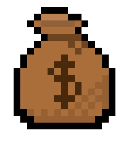 Pixel Bolsa Bits Dinero Con Dólares Vector Aislado — Vector de stock