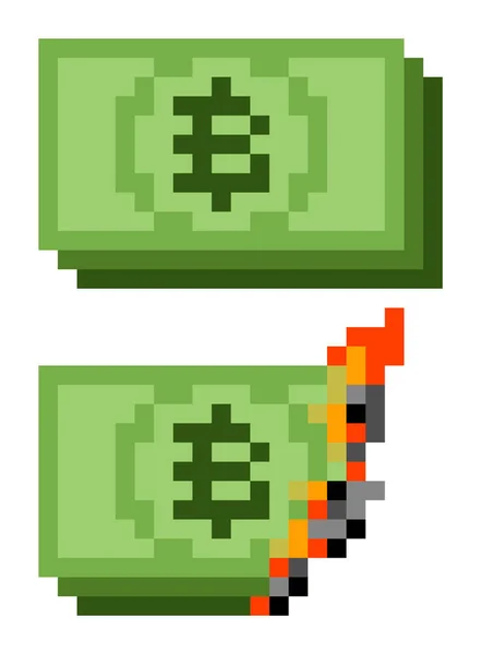 Normal ve yanan piksel 8 bit bitcoin para - vektör, izole