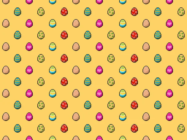Pixel Bit Easter Eggs Background Colorful Seamless Pattern — Foto Stock