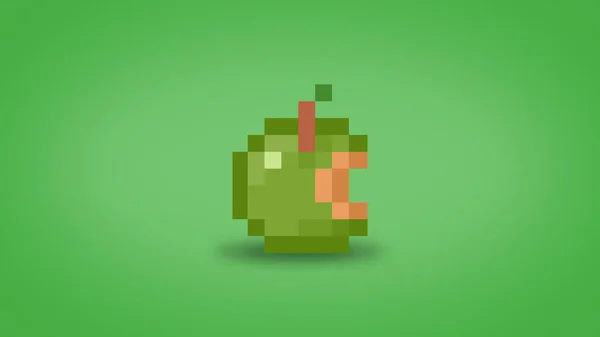 Pixel Bit Mela Verde Con Morso Tirato Fuori Sfondo Carta — Foto Stock