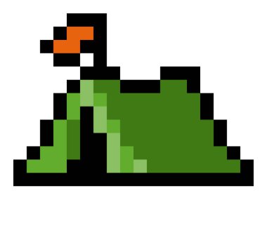 Piksel yeşil çadır - izole edilmiş 8bit vektör