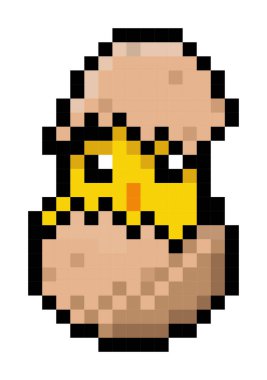 Yumurtadan çıkan sevimli pikselli civciv - 8bit izole vektörel