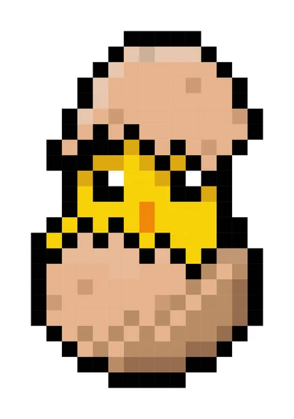 Lindo Pixel Chick Eclosionó Huevo Bits Vecto Aislado — Archivo Imágenes Vectoriales