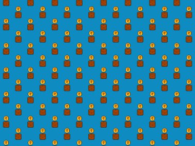 Pixel Rupee Coin from gaming block background - high resolution seamless pattern