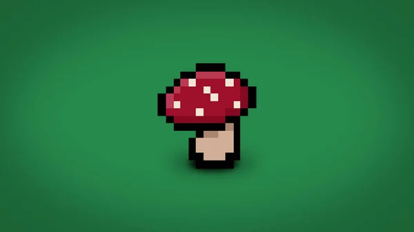 Pixel Pouco Cogumelo Vermelho Com Pontos Brancos Fundo Verde Papel — Fotografia de Stock