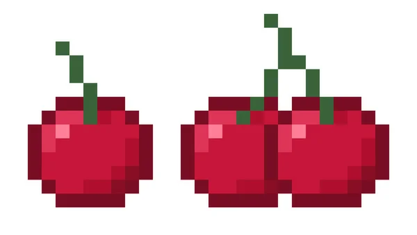 Pixel Cereza Roja Paquete Vectorial Aislado — Archivo Imágenes Vectoriales