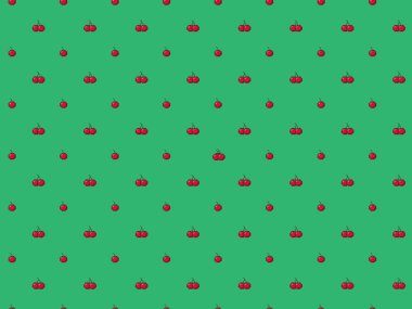 Yeşil zemin üzerinde piksel kırmızı kiraz - yüksek çözünürlüklü dikişsiz desen