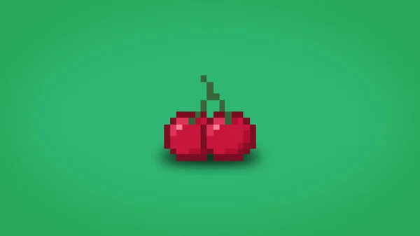 Pixel Red Cherry Green Background High Resolution Bit Wallpaper — Stock Photo, Image
