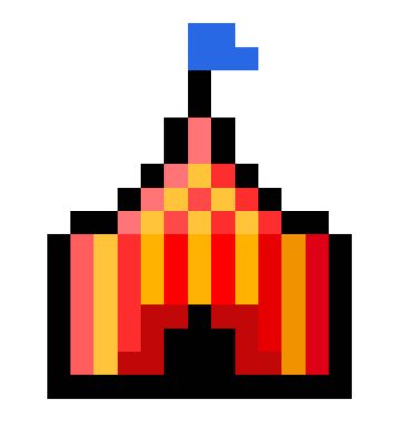 Pixel 8 bit red and yellow circus tent - vector, isolated