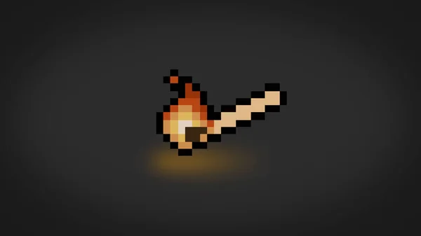 Pixel burning match stick on dark black background - high resolution 8 bit wallpaper