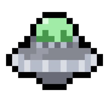 Pixel flying saucer UFO - 8 bit vector, isolated