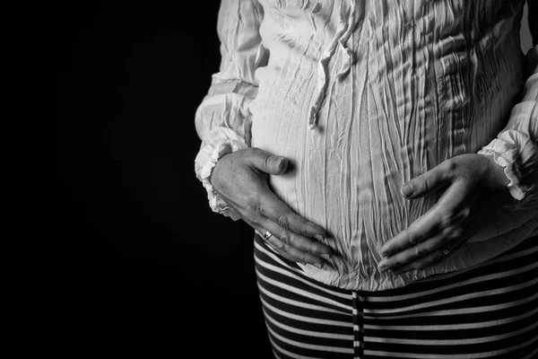 Beautiful Pregnant Woman Holding Hands Black Background Royalty Free Stock Photos