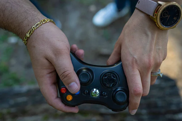 Man Playing Video Games Street — стоковое фото