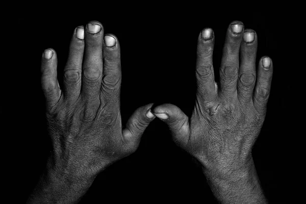 Mão Homem Com Fundo Preto — Fotografia de Stock