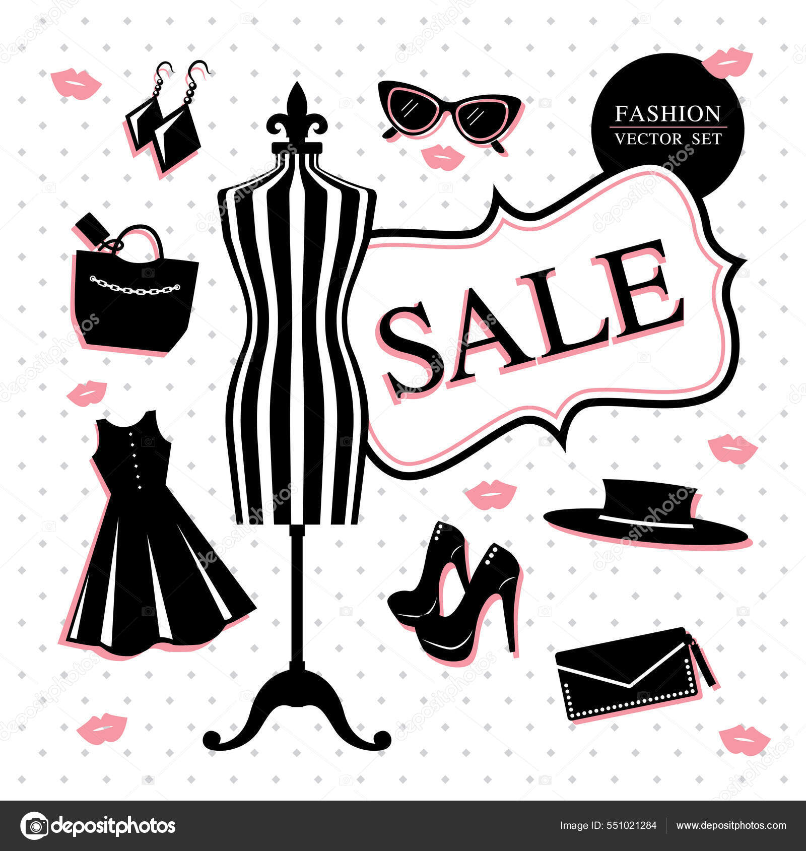 Fashion Items Vector Set Black Striped Pattern Mannequin Stock ...