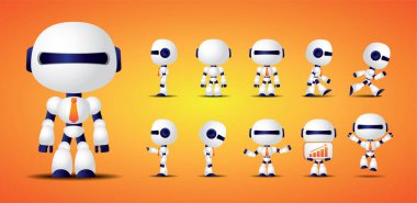 Vektör dosyası. Şirin ve gelecekçi robot işçi karakteri. Robot kravat takar.