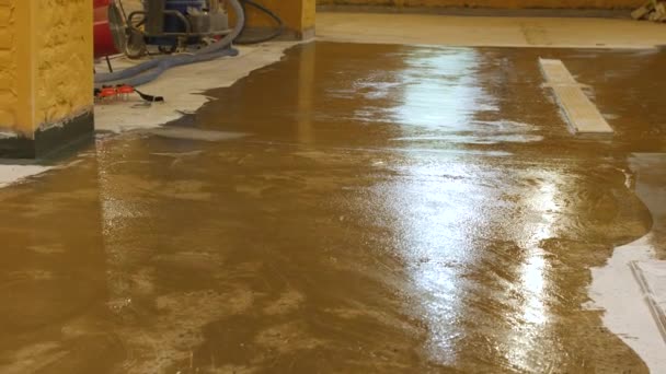 Process Applying Primer Roller Spatula Concrete Floor Process Priming Plastered — Stock Video