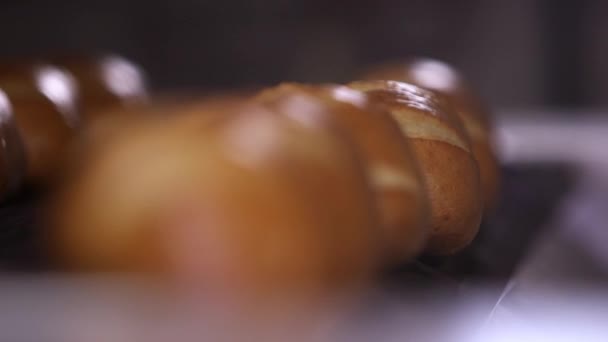 Відправлення Духовки Конвеєрній Лінії Готових Хлібів — стокове відео